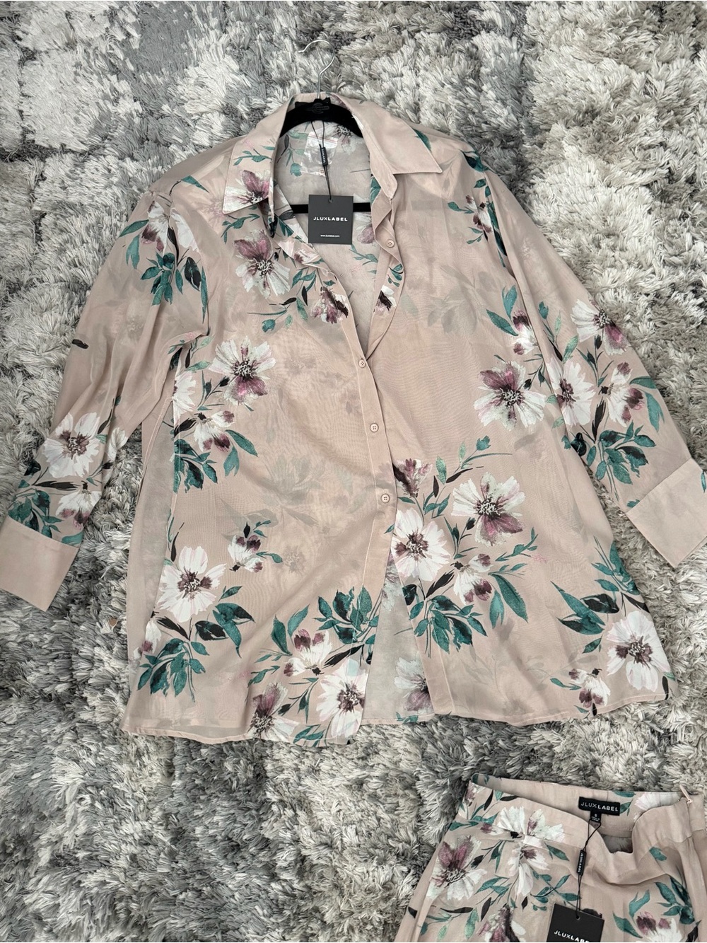 JLUXLABEL Dusty Beige Floral Button-Up Top